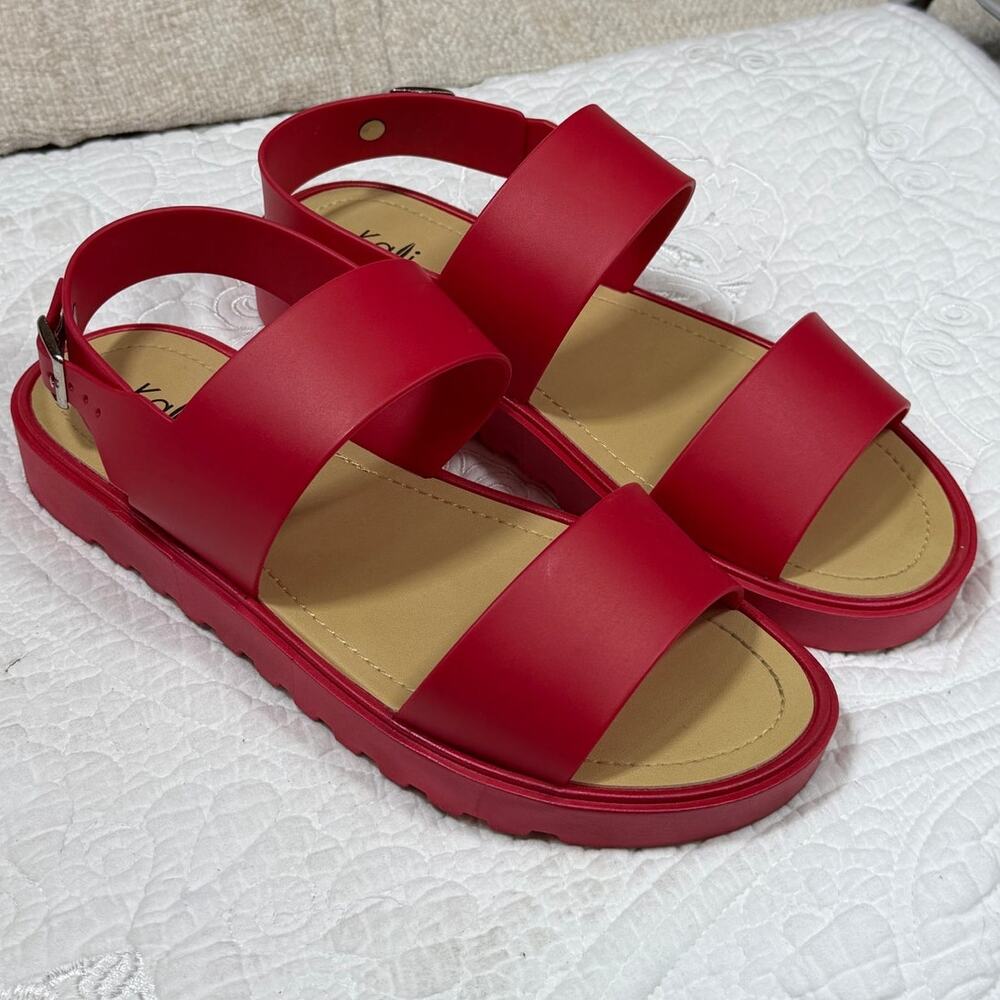 Kali Women 9 Red Rubber Slide Sandal Comfort Beach Pool Summer Casual Flat